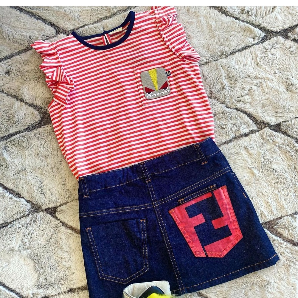 Brand new with tags fendi T-shirt with denim skirt . Authentic